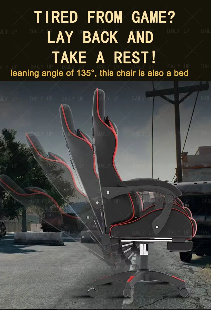 Swivel Adjustable Leather Gaming Chair With Headrest Faux Leather Silla Gaming Office Computer Racing Chair For E-Sport Gamers