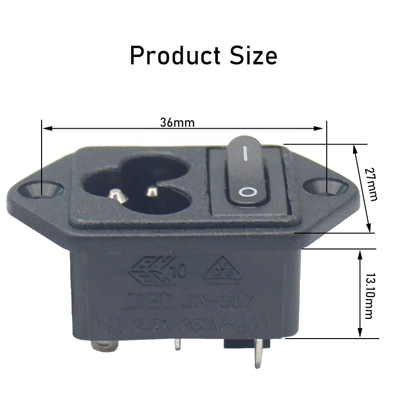 250V AC Power Socket IEC320 C6 3 Pin AC Socket with on OFF 2PIN Rocker Switch IEC AC Connector Outlet