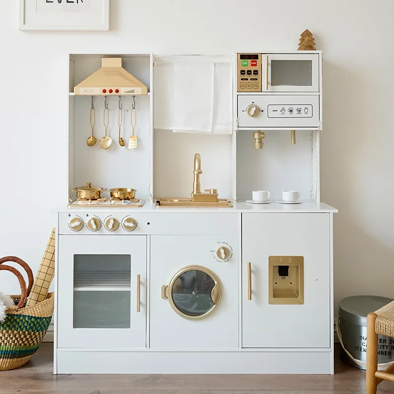 Cuisinière lumineuse en bois de style européen moderne pour jeux de rôle et d'imagination culinaires destinés aux enfants