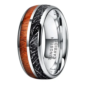 Coolstyle Jewelry 8mm Wholesale Koa Wood Black Meteorite Inlay Tungsten Ring for Men Women Fashion Engagement Wedding Band