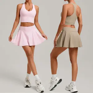 New Tennis Skirt Bra Sets Quick Dry U Neck Breathable with Soft Gym Outdoor Sports Skirt