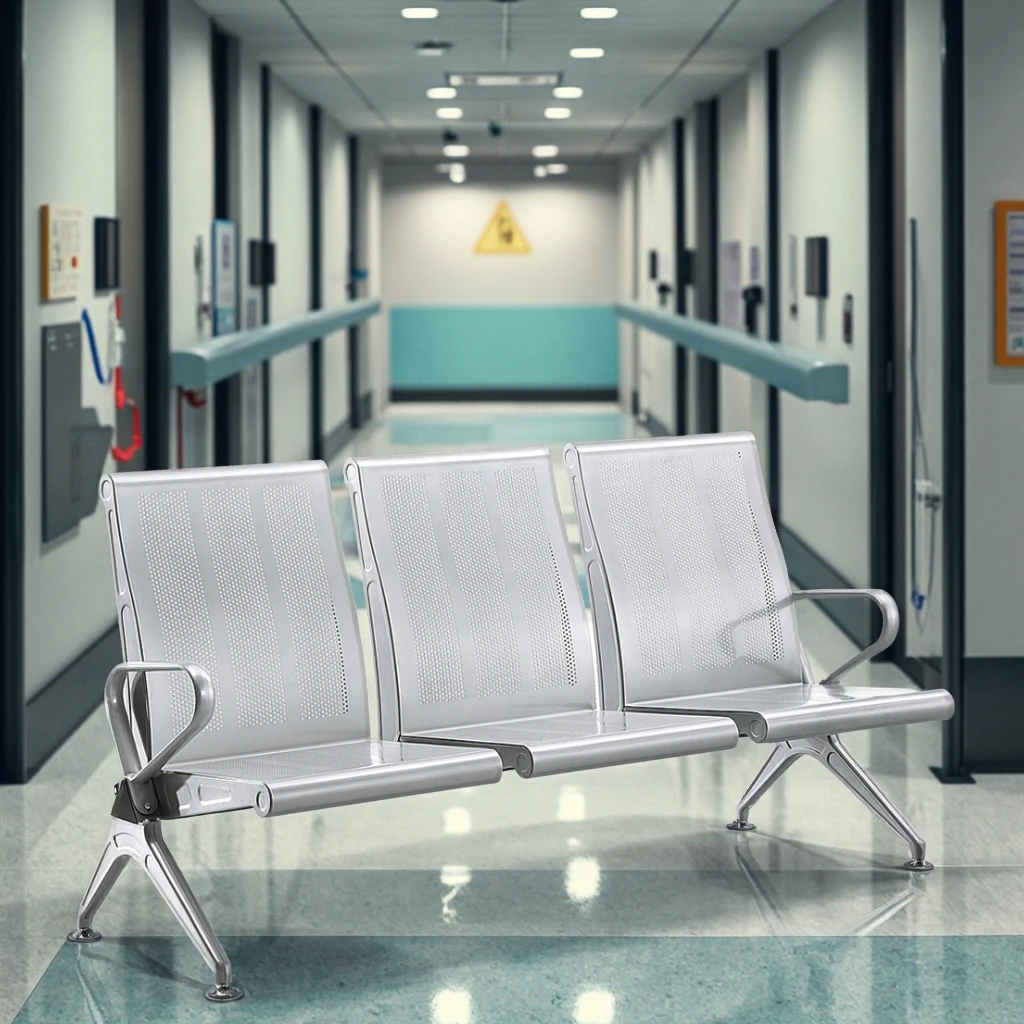 Stainless Steel Modern Hospital Chair with Durable Eco-Friendly Design Foam Cushion MDF Panel Fixed Base for Commercial Use 6