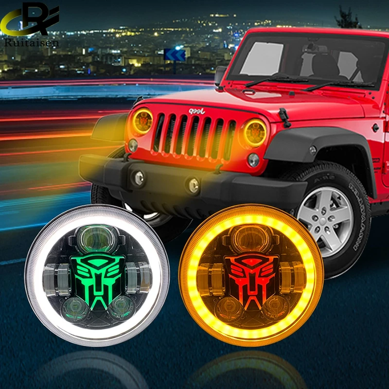Par De 7 Faros Led Redondos Ojo Angel Wrangler Jeep Vocho | Cuotas Sin