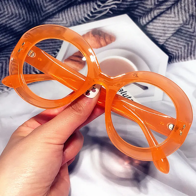 386 Wholesale Vintage Oversized Transparent Orange Glasses Fashion  Personality Large Frame Eyeglasses Round Myopia Glasses Frame