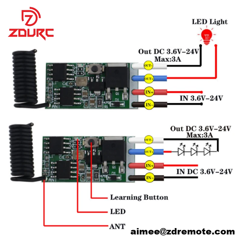 1CH Mini Receiver Module For LED Strip Light Switch Controller Universal  Wireless Remote Control Switch Module DC 3.6V-24V - Buy 1CH Mini Receiver  Module For LED Strip Light Switch Controller Universal Wireless