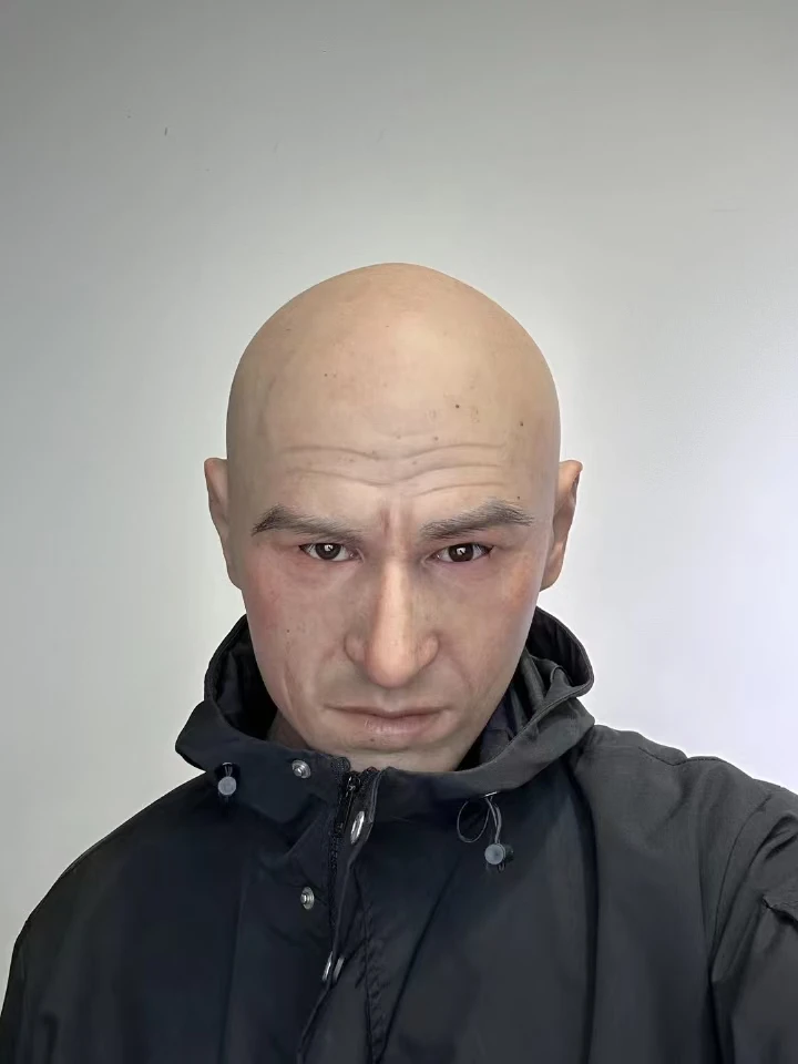 Customized Male Realistic Face Mask Silicone Thin the Elderly Headgear Can Open the Mouth