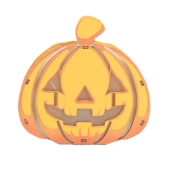 Halloween Portable Wooden Crafts LED Pumpkin Lantern Halloween Home Decor Party Supplies Kids Gifts