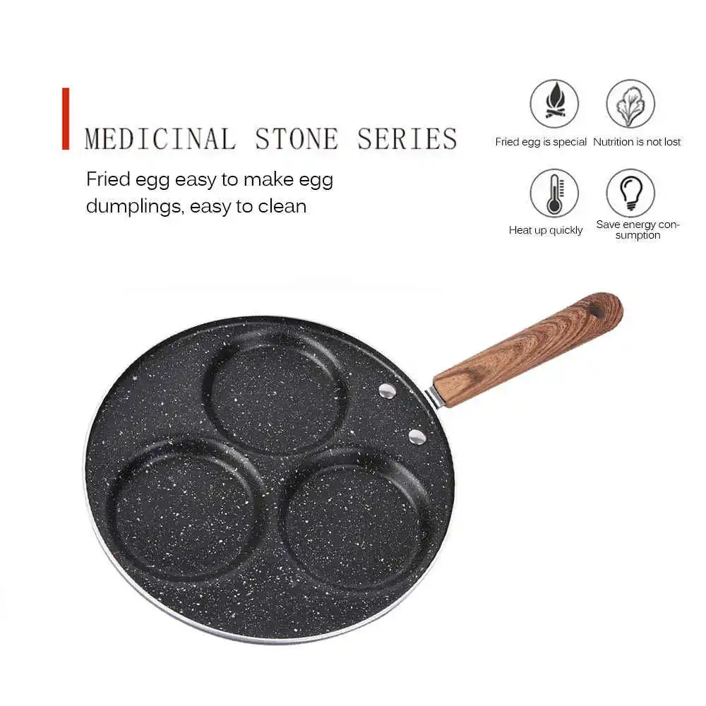 1pc Maifan Stone Frying Pan, Non-stick Flat Pan, 3-slot Flat