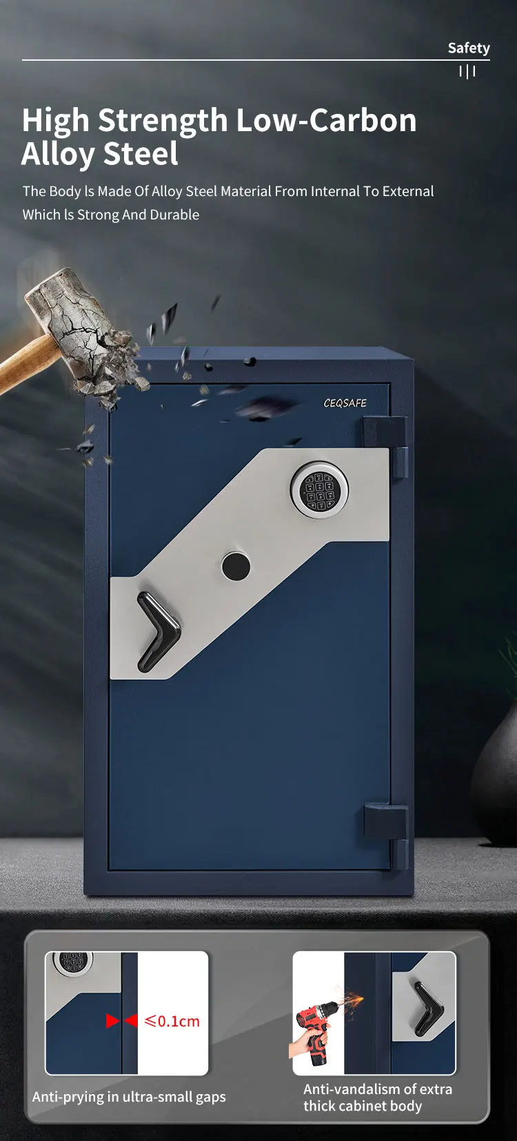 CEQSAFE Steel Security Heavy Fire Proof Safe Box Digital Key Safe Box for Money manufacture