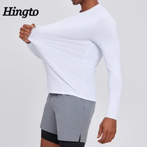 Custom Polyester Athletic Running T-shirt Mens Gym Elastic Blank Lightweight Sports Tshirts Long Sleeve Fitness T-shirt for Men
