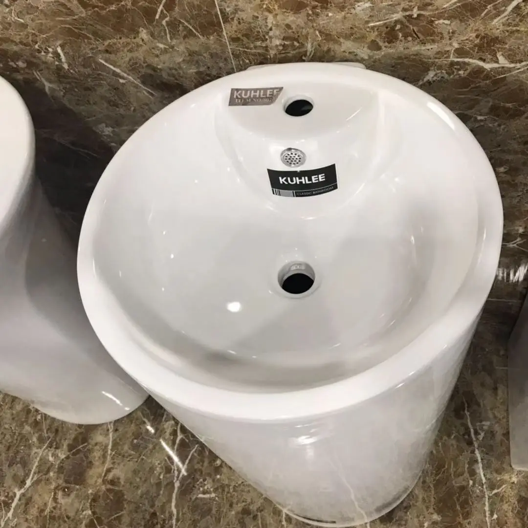 New design Marble Wash Basin Ceramic Hand Wash Basin Stand Alone Wash Basin Round Pedestal Sink For Office Building