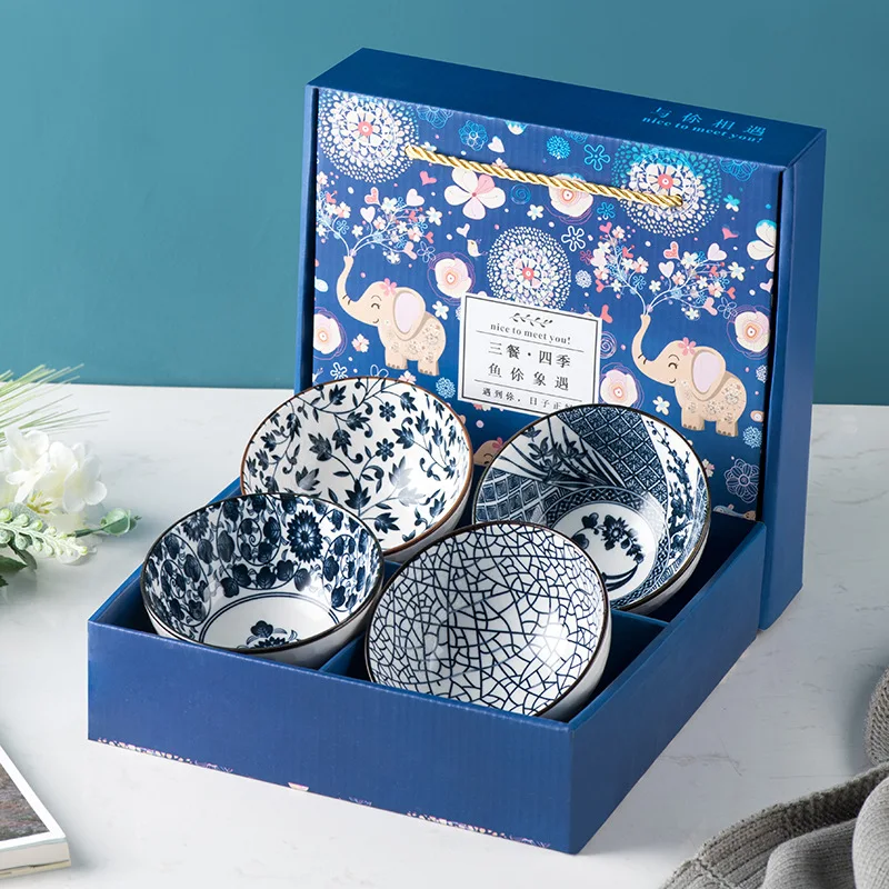 HENIJ Pack of 14 Ceramic Japanese Style Ceramic Rice Bowl with Gift Box,  Blue and White Pattern Bowls Set Dinner Set Price in India - Buy HENIJ Pack  of 14 Ceramic Japanese