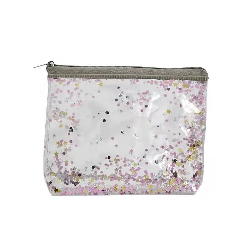 2022 New Trend Transparent PVC Liquid Glitter Clear Cosmetic Makeup Pouch