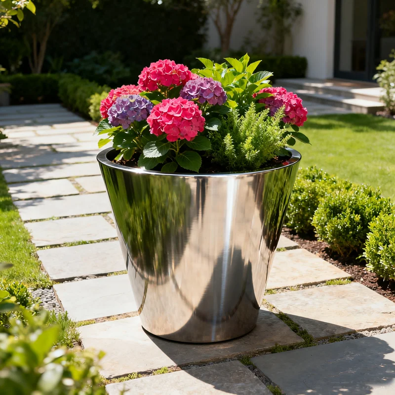 Stainless steel flower boxes for residential areas