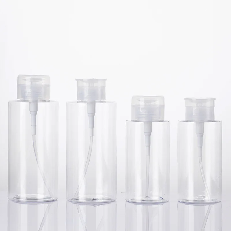 PET Plastic Eye Makeup Remover Bottle Empty 200ml Cosmetic Toner Nail Polish Makeup Remover Bottle With Pressure Pump
