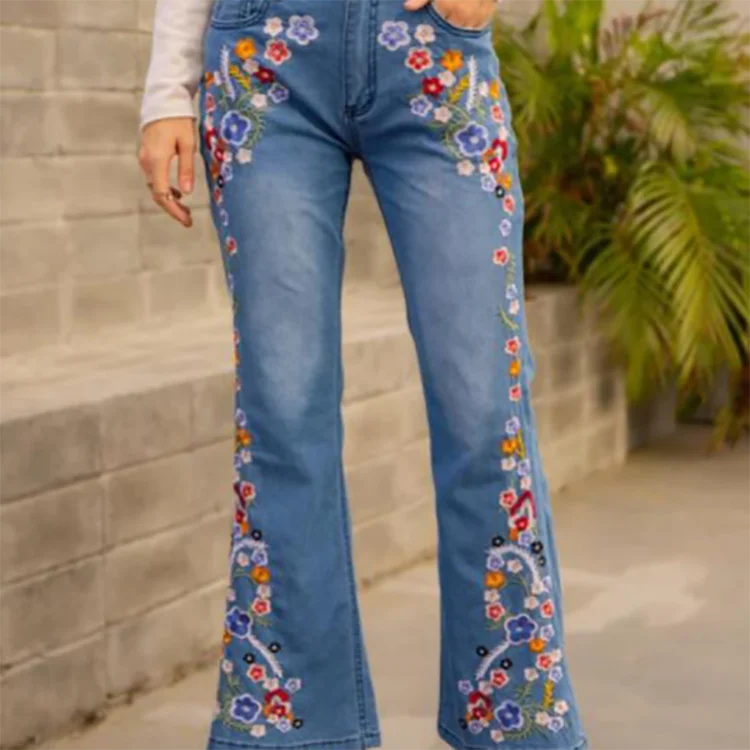 Vaqueros Bordados Para Mujer,Vaqueros Ajustados Adelgazantes,Acampanados -  Buy Jeans Bordado Slim,La Tendencia De La Moda Jeans,Venta Caliente Del  Verano Pantalones Vaqueros Product on Alibaba.com