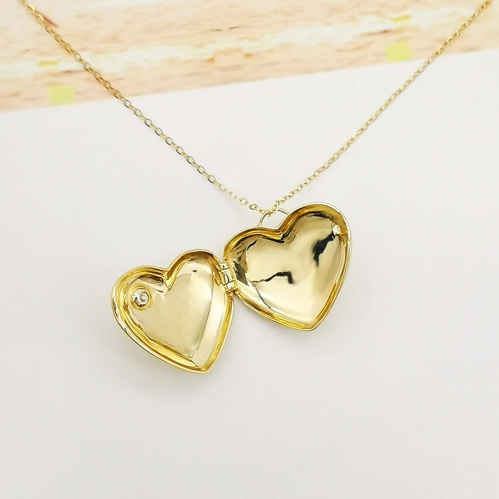 Newest Design 9K Pure Solid Gold Openable Heart Shaped Box Necklace Jewelry Wholesale Custom Logo