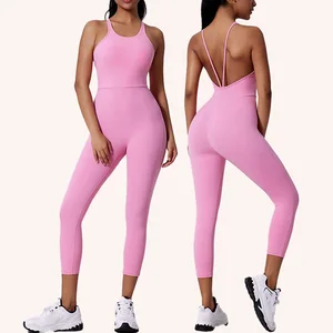 New Gym Fitness Women One Piece Bodysuit Sexy Open Back Yoga Jumpsuit Hip Lift Sportswear for Women