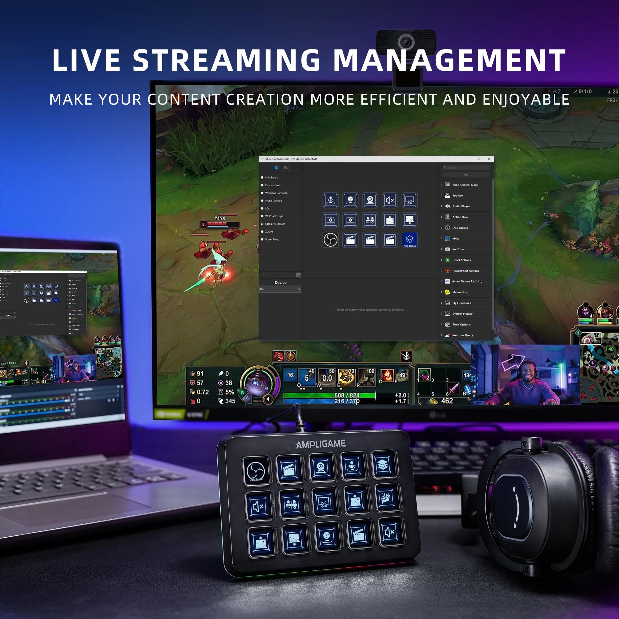 Fifine Stream Controller LCD Key Console Stream Controller Customizable Pad with Monitor Bar for Video Editing Live Streaming