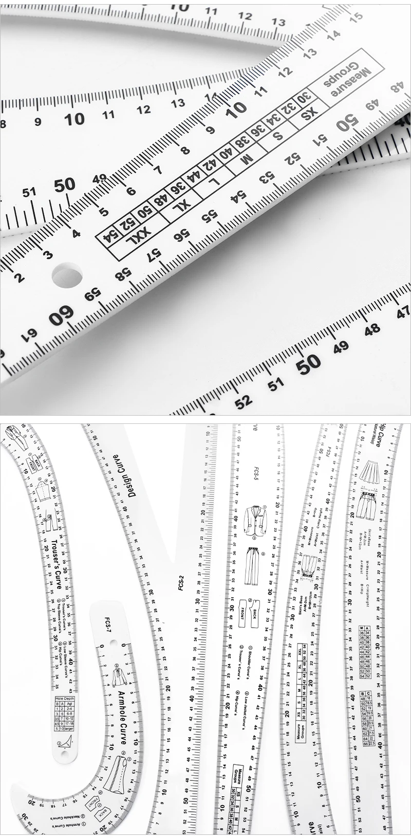 JP Acrylic French Garment Ruler Curve Ruler Set Scribing Wheel PVC ...