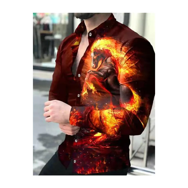 New Arrival Man's Casual Style Long Sleeve Print Plus Size Men's Shirts ...