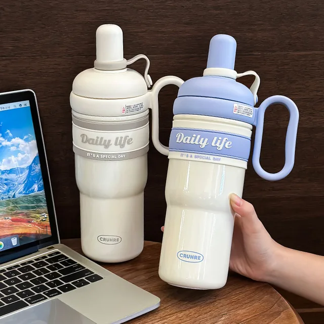 Large Capacity Female Straw Cup Student Portable Stainless Steel Thermal Cup New 2024 High Appearance Water Cup