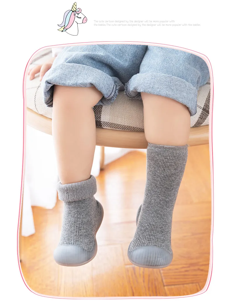 winter warm baby waking shoes non-slip rubber sole solid infant floor socks manufacture