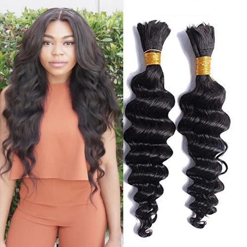 Bulk människohår för flätning Deep Wave Brazilian Virgin Remy 1/2/3 ST Ingen inslag Naturlig färg_voghion.com