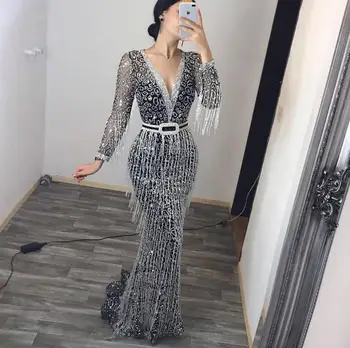 High Quality Long Sleeve Sexy Big Size Long Black Party Elegant Mermaid Gowns For Women Dinner Gown Evening Dresses China
