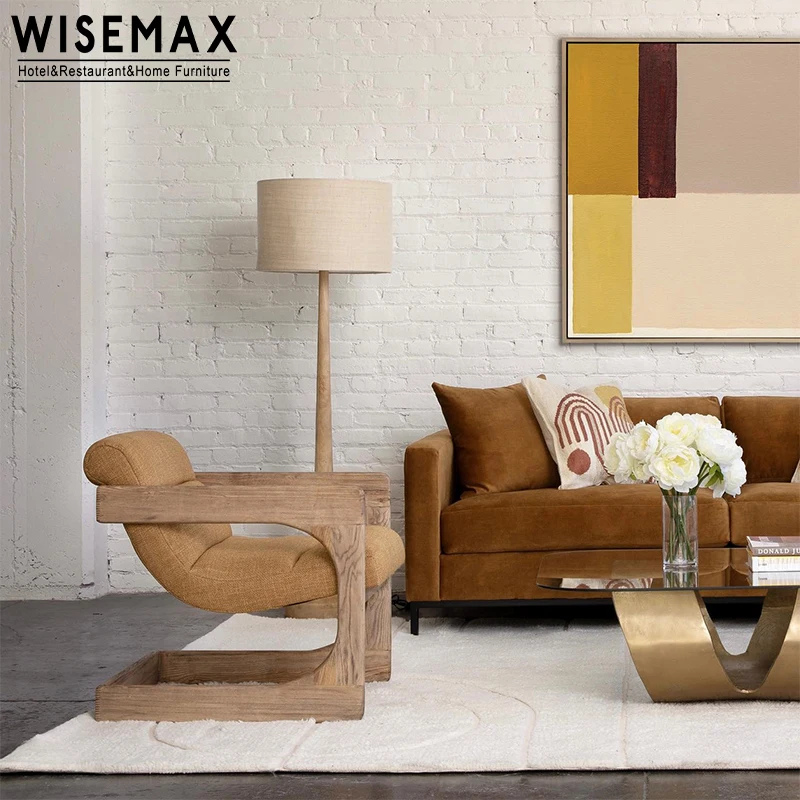 WISEMAX Janpandi Style Occasional Chairs for Bedroom Wooden and Boucle Tufted Single Leisure Arm Side Chairs for Living Room