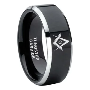 Coolstyle Jewelry 8mm Black Tungsten Ring for Women Men Engagement Wedding Band Laser Engraved Beveled Polished Comfort Fit