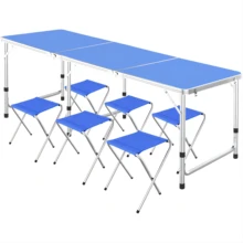 Aluminum alloy outdoor portable barbecue camping and picnic adjustable height folding table for multi person dining