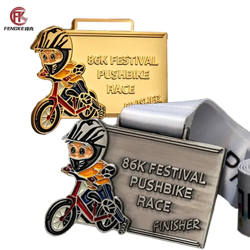 Customized Logo Square Solid Figure Gold Metal Alloy Medals With Colorful Ribbon