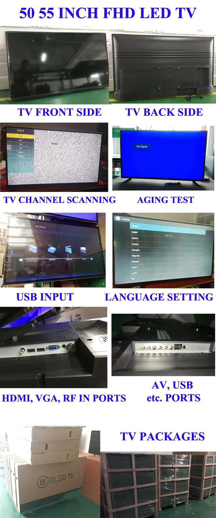 LCD TV Factory Price Flat Screen Television Full HD LED TV 32 39 40 43 49 50 55 65 75 82 85 86 98 100 105 110 inch 4K Smart TV