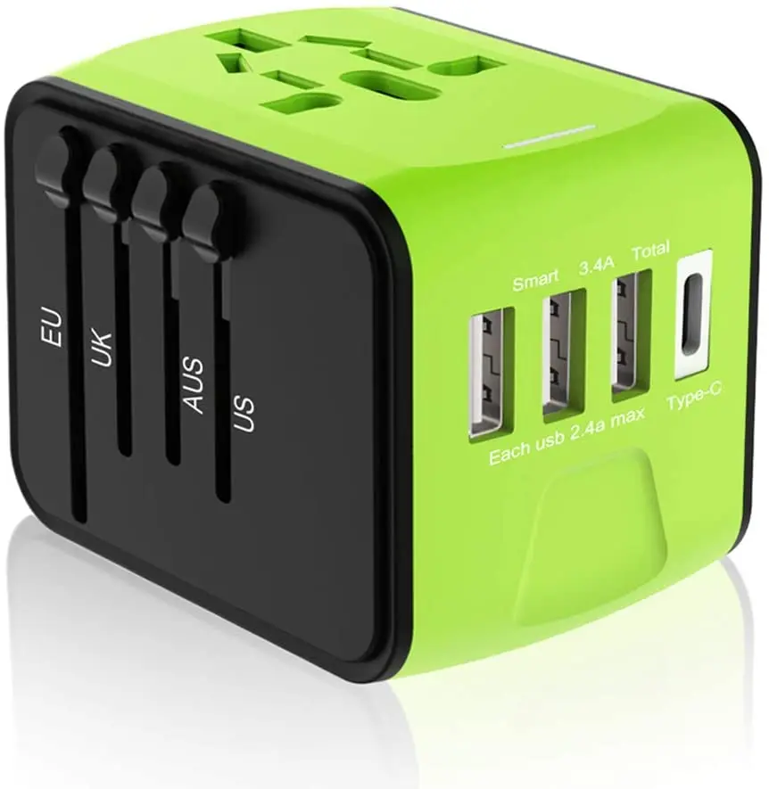 1pc International Universal Travel Adapter, All-in-One Travel Plug Adapter  W/2.4A Type C & 2.4A USB-A Ports & 6A AC Socket Charger For Over 200 Countr