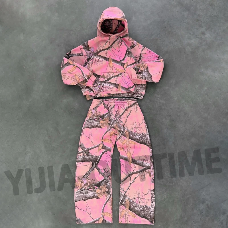 Custom Color Camo Sweatsuit Cut and Sew Man French Terry Cotton Jacket and Jogger Set Patchwork Printing Tracksuit for Men