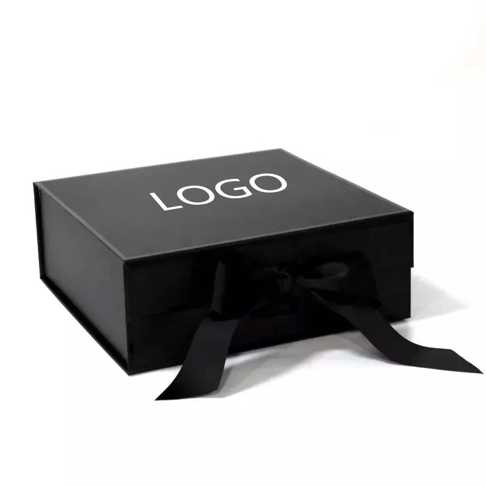 Wholesale Luxury Custom Logo Folding Black Magnetic Packaging Gift Box ...