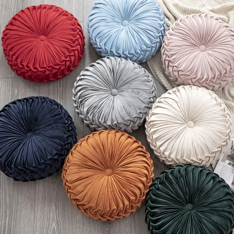 Handmade Ruffle Colorful  Large Pumpkin Round Foam Window Floor Seat Cushion