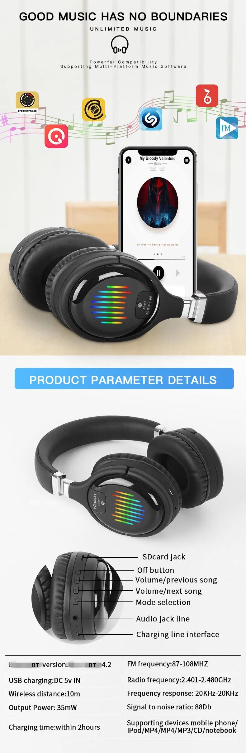 TM061 Foldable Wireless Sport Headphone 3D Stereo noise cancelling headset With Mic - ANKUX.COM