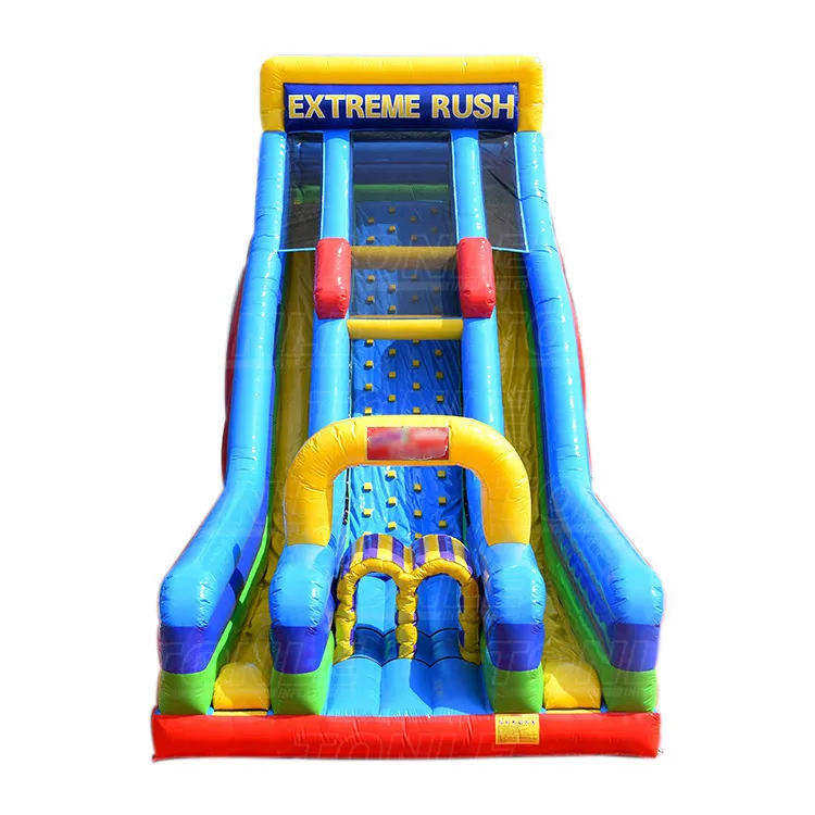 Inflatable Vertical Rush Slide Challenge Playground Obstacle Course Bouncy Slides with Climbing Wall for Sale