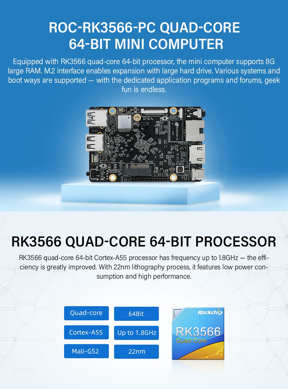 Roc-rk3566-pc 2gb/4gb/8gb Lpddr4 Quad Core 64-bit Mini Computer Os ...