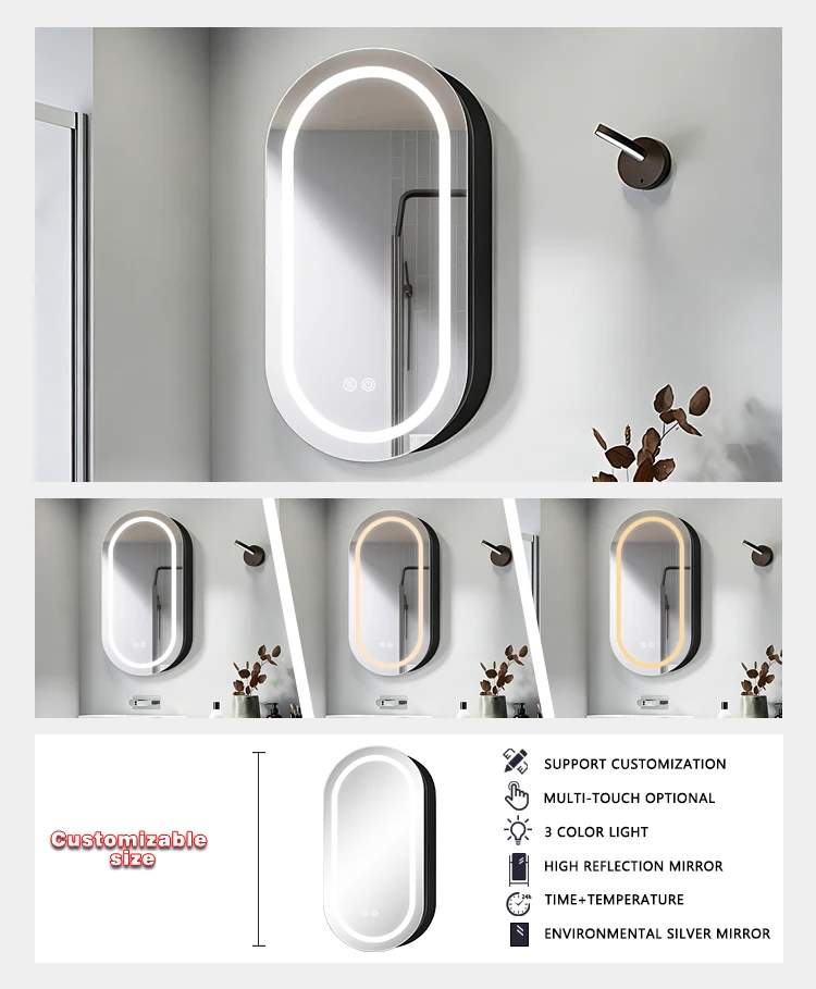 product new arrival modern design luxury runway shape smart bathroom cabinet with led mirror light aluminum carcase for hotels-4