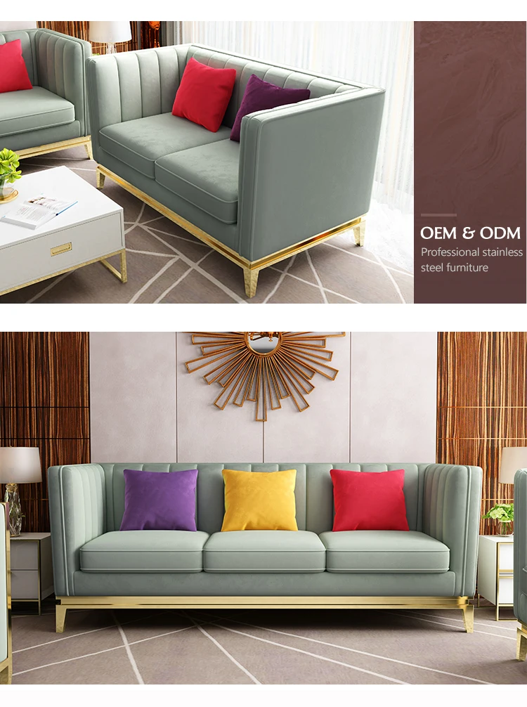 Modern 1 2 3 Seat Sofa Sets Designs Stainless Steel Frame Sofa Set