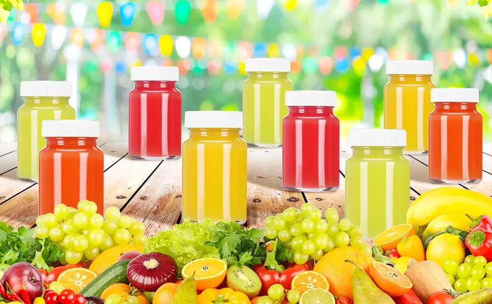 12pcs Small Clear Glass Bottles With Lids Mini Glass Juice Bottles For