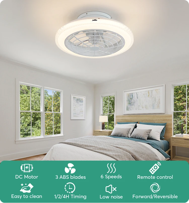 1stshine Bladeless Ceiling Fan With Light 6 Speed Led Dimming Light
