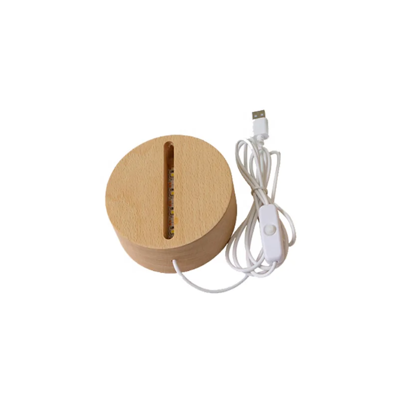 Factory Price Oval 7 Color LED Wood Stand RGB Night Light Base Ellipse 3D Lamp Base for Acrylic