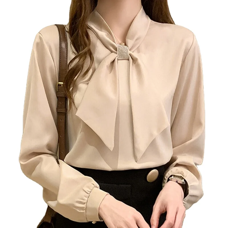 long sleeve solid white red blouse