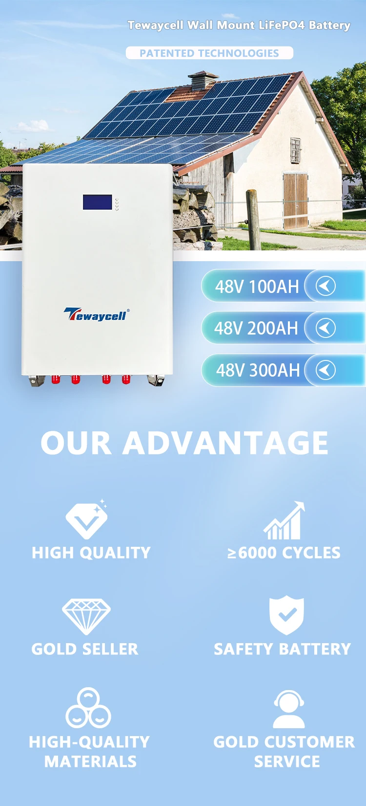 Lithium LiFePO4 48V 100Ah Battery Pack Li Ion Battery 5KWh Power Wall ...