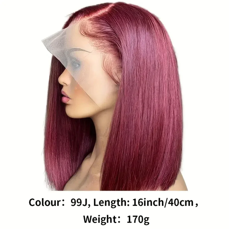 Perucă 99J Bob, perucă pentru femei, păr uman drept, 13X4, dantelă braziliană Remy, densitate 210%_voghion.com