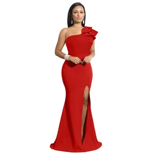 Top Sale Formal Party Evening Dresses Sleeveless High Slit Elegant Gown Draped Basic Dresses